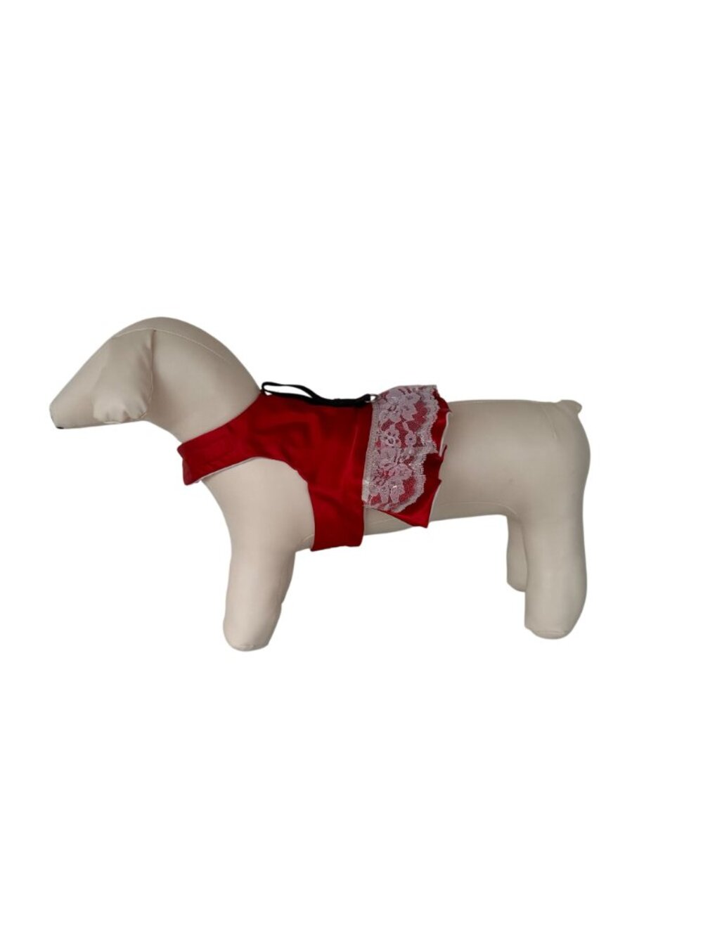 Handmade Small Dog Adjustable Dress Outfit w Harness Red & White Lace Fancy - Picture 4 of 6